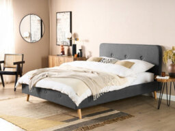 Beliani Bed Fabric Rennes Ii 160 X 200 Cm (Eu King Size) Dark Grey - thumbnail 2