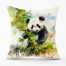Warren Reed Designer Panda Eating Bamboo Watercolour Cushions 60Cm X 60Cm - thumbnail 1