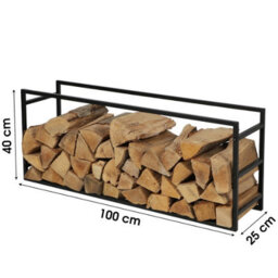 Urbn-Living Urbnliving 100Cm Width Large Horizontal Black Firewood Log Rack Storage Shelf Heavy Duty Steel Metal Holder Outdoor Store - thumbnail 9