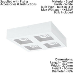 Modern White Box Wall And Ceiling Light With Built-In Led 270mm X 270mm - thumbnail 2