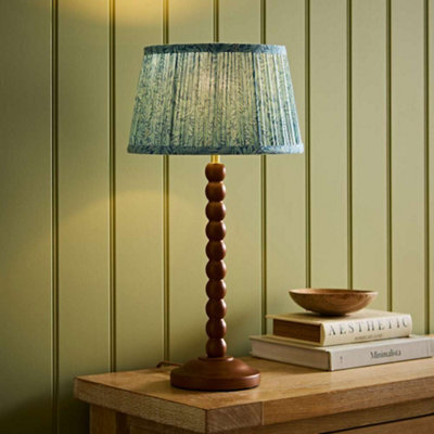Valuelights Bobbin Leaf Printed Pleated Shade Walnut Bobble Table Lamp With Bulb - image 1