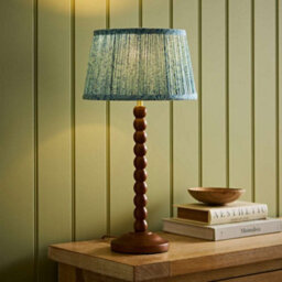 Valuelights Bobbin Leaf Printed Pleated Shade Walnut Bobble Table Lamp With Bulb