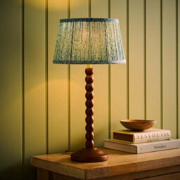 Valuelights Bobbin Leaf Printed Pleated Shade Walnut Bobble Table Lamp With Bulb - thumbnail 2