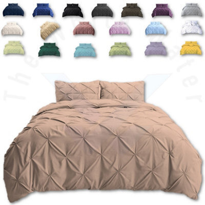 TheWhiteWater Limited Pintuck Duvet Cover Set + Matching Pillowcases, Hand Stitches Quilt Bedding Set - Latte Beige - image 1
