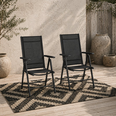 Wyld Haus Costare Set Of 2 Aluminium Black Folding Garden Dining Chairs With Breathable Mesh - image 1