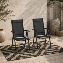 Wyld Haus Costare Set Of 2 Aluminium Black Folding Garden Dining Chairs With Breathable Mesh - thumbnail 1