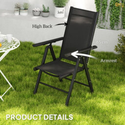 Wyld Haus Costare Set Of 2 Aluminium Black Folding Garden Dining Chairs With Breathable Mesh - thumbnail 7