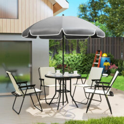 Outsunny 6 Pieces Garden Furniture Set With Parasol, Folding Chairs, Cream - thumbnail 9