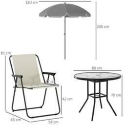 Outsunny 6 Pieces Garden Furniture Set With Parasol, Folding Chairs, Cream - thumbnail 3
