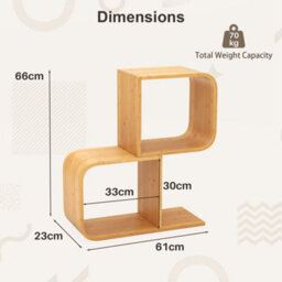 2-Tier S-Shaped Bookcase Bamboo Bookshelf W/2 Open Cubes Natural - thumbnail 2