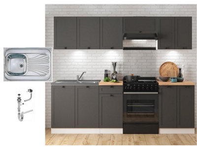 Impact Furniture Kitchen Cabinets Units 7 Cupboards With Sink Fitted Set Shaker Dark Grey Sit On Sink Diy Furniture 2.4M Kitchenette Junona - image 1