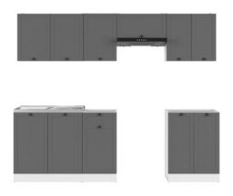 Impact Furniture Kitchen Cabinets Units 7 Cupboards With Sink Fitted Set Shaker Dark Grey Sit On Sink Diy Furniture 2.4M Kitchenette Junona - thumbnail 2