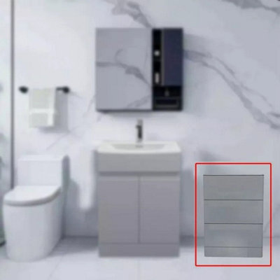 D Pro T Bathrooms Modern Handleless High Gloss Light Grey Bathroom Storage Cabinet With 3 Soft-Close Drawers - Durable, Space-Saving Design