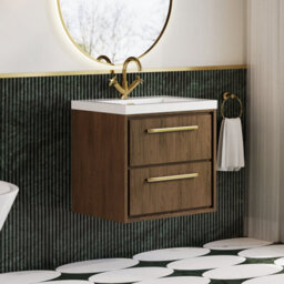 Hudson Reed Lille Wall Hung Two Drawer Contemporary Vanity Unit With 1 Tap Hole Basin In Antique Oak, 613 X 462mm - thumbnail 4