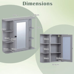 Gainoom Bathroom Wall Cabinet Grey With Mirror Modern Wall Mounted Medicine Cabinet W/3 Internal Shelves - thumbnail 2