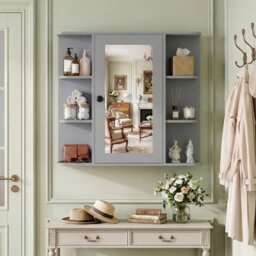 Gainoom Bathroom Wall Cabinet Grey With Mirror Modern Wall Mounted Medicine Cabinet W/3 Internal Shelves - thumbnail 5
