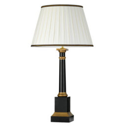 Elegant Black Column Table Lamp With Ivory Shade And Gold Trim - Led E27 Bulb Compatible - thumbnail 2