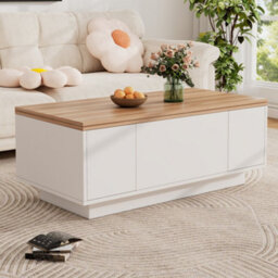Btm Lift Up Coffee Table 100X50X55.5Cm, Hidden Storage With 2 Doors   Lifting Platforms, White Wood - thumbnail 6