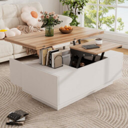 Btm Lift Up Coffee Table 100X50X55.5Cm, Hidden Storage With 2 Doors   Lifting Platforms, White Wood - thumbnail 4