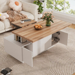 Btm Lift Up Coffee Table 100X50X55.5Cm, Hidden Storage With 2 Doors   Lifting Platforms, White Wood - thumbnail 3