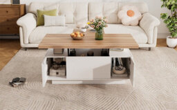 Btm Lift Up Coffee Table 100X50X55.5Cm, Hidden Storage With 2 Doors   Lifting Platforms, White Wood - thumbnail 9