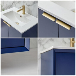 Homestylestore Navy Blue 610mm Wall Hung Bathroom Vanity Unit With Basin And Brushed Brass Finger Pull Handle - thumbnail 3