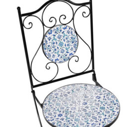Wyld And Coco Set Of 2 Black Metal Folding Garden Chairs With Blue-And-White Ceramic Mosaic Floral Detail - thumbnail 7