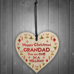 Red Ocean Happy Christmas Grandad Wood Heart Tree Decoration Bauble Gift For Grandfather - thumbnail 2