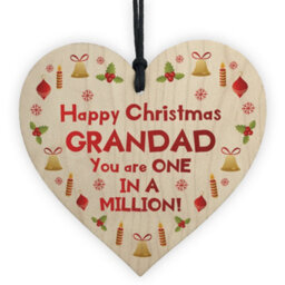 Red Ocean Happy Christmas Grandad Wood Heart Tree Decoration Bauble Gift For Grandfather