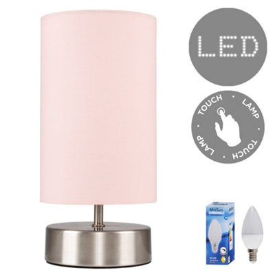 Valuelights Francis Brushed Chrome Touch Table Lamp With Pink Shade And Bulbs - image 1