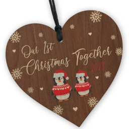 Red Ocean Our 1St Christmas Together 2023 Wooden Tree Decoration Hanging Gift For Couple Boyfriend Girlfriend Gifts