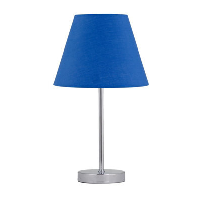 First Choice Lighting Chrome Stick Table Lamp With Royal Blue Fabric Shade - image 1