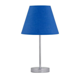 First Choice Lighting Chrome Stick Table Lamp With Royal Blue Fabric Shade