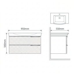 Bathroom City Elvia 950mm White Vanity Unit With Basin - Large Diamond Front Sink Cabinet, 2 Soft-Close Drawers - Chrome Handle - thumbnail 6
