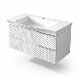 Bathroom City Elvia 950mm White Vanity Unit With Basin - Large Diamond Front Sink Cabinet, 2 Soft-Close Drawers - Chrome Handle - thumbnail 5