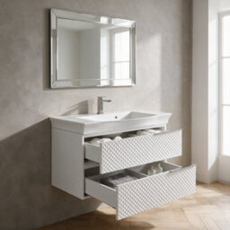 Bathroom City Elvia 950mm White Vanity Unit With Basin - Large Diamond Front Sink Cabinet, 2 Soft-Close Drawers - Chrome Handle - thumbnail 3