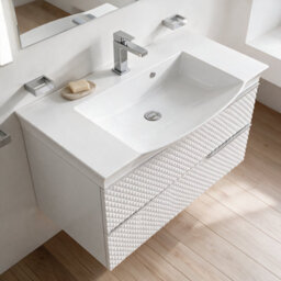 Bathroom City Elvia 950mm White Vanity Unit With Basin - Large Diamond Front Sink Cabinet, 2 Soft-Close Drawers - Chrome Handle - thumbnail 2