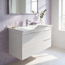 Bathroom City Elvia 950mm White Vanity Unit With Basin - Large Diamond Front Sink Cabinet, 2 Soft-Close Drawers - Chrome Handle - thumbnail 1