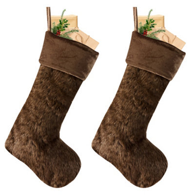Dibor Set Of 2 Traditional Beresford Dark Brown Faux Fur Xmas Gift Decoration Christmas Stocking For Kids - image 1