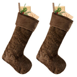 Dibor Set Of 2 Traditional Beresford Dark Brown Faux Fur Xmas Gift Decoration Christmas Stocking For Kids