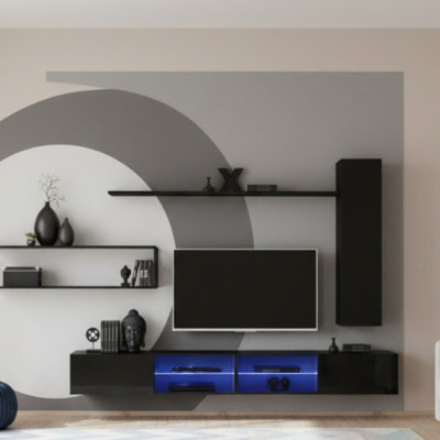 Switch Met Iv Industrial Wall Unit Modern Black Living Room Set With Tv Cabinets Shelves And Metal Bookcase - image 1
