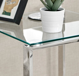 Furniturebox Miami Modern Square Clear Glass Side End Bedside Table With Square Silver Chrome Metal Legs For Living Room Or Bedroom - thumbnail 3