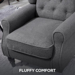 Accent Armchair Retro Tufted Club Home Furniture Fabric Charcoal Grey - thumbnail 5