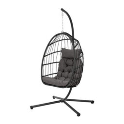 Thehotsale Outdoor Garden 195Cm H Hanging Chair With Stand And Cushion In Grey