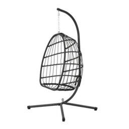Thehotsale Outdoor Garden 195Cm H Hanging Chair With Stand And Cushion In Grey - thumbnail 4