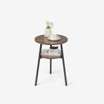 Wooden Round Side Table 2-Tier Bedside Table Retro End Table With Storage Shelf - image 1