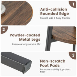 Wooden Round Side Table 2-Tier Bedside Table Retro End Table With Storage Shelf - thumbnail 5