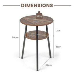 Wooden Round Side Table 2-Tier Bedside Table Retro End Table With Storage Shelf - thumbnail 2