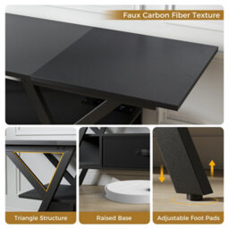"Gaming Tv Stand 65"" With Outlets Led Lights Storage Shelves Fabric Drawer Black" - thumbnail 5