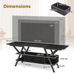 "Gaming Tv Stand 65"" With Outlets Led Lights Storage Shelves Fabric Drawer Black" - thumbnail 2